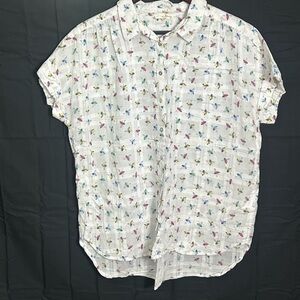 White Casual Button Down Shirt with Playful Pattern